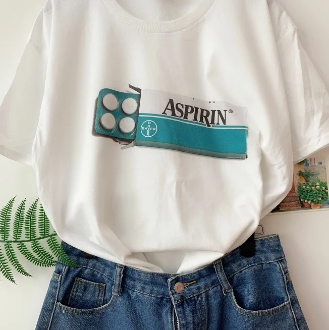 Sunfiz HJN крутая модная аккуратная уличная одежда аспириновая графическая футболка