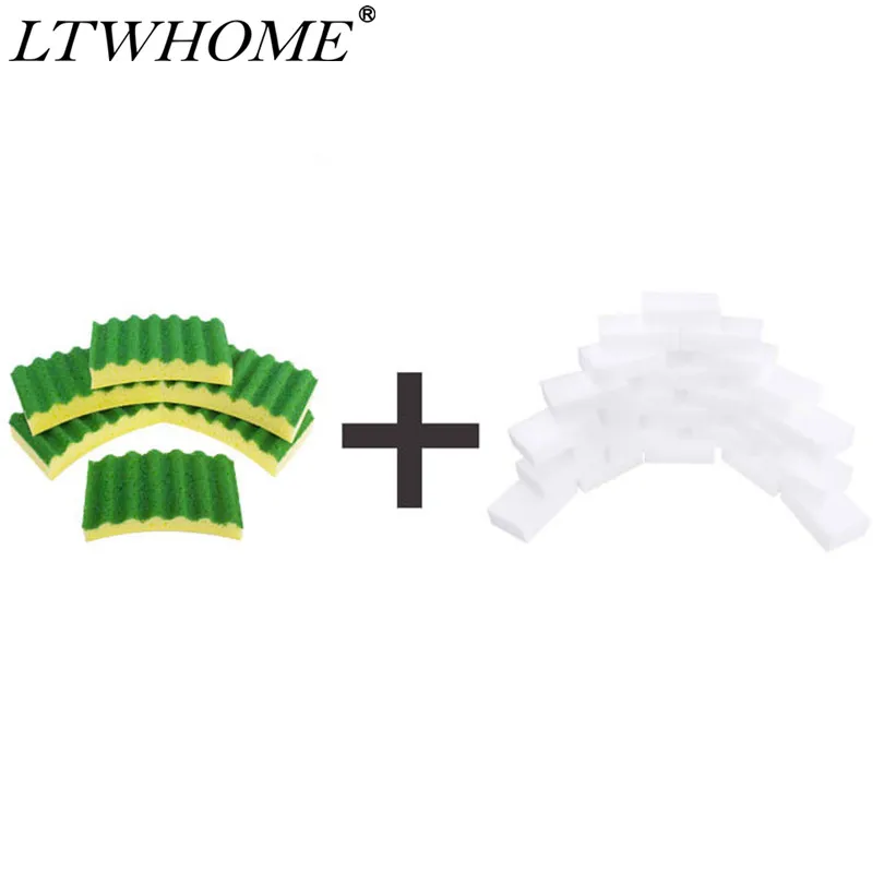 

LTWHOME Compination of Multi-Purpose Scrubber Sponges with Magic Cleaning Sponge Sets,No Scratch, Easy-rinse