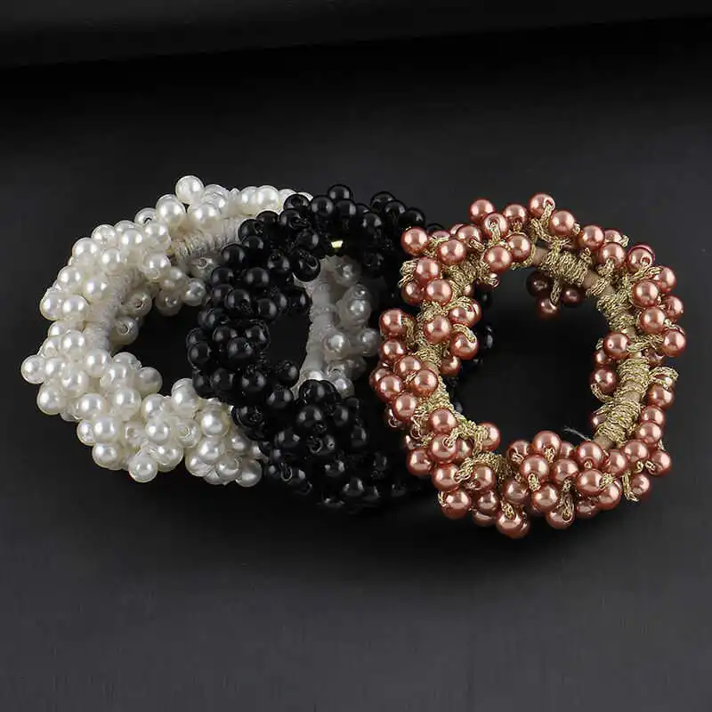 

Rope Pearls Women 3 Colors Hair Band Ponytail Holder Beads Elastic Scrunchie