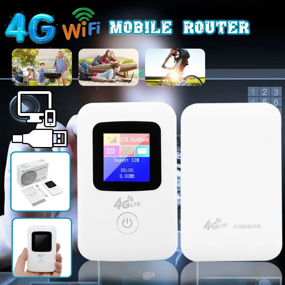

LEORY 4G LTE Mobile WiFi Wireless Router Hotspot Portable Router Modem LED Lights for Car Home Mobile Travel Campin
