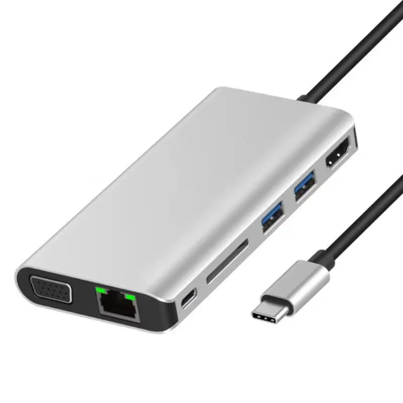 Серый 8 в 1 Thunderbolt 3 type C адаптер док-станция 3 USB 3,0 порт 4K HDMI 1080P VGA RJ45 Gigabit Ethernet для Macbook Pro - Цвет: Серый