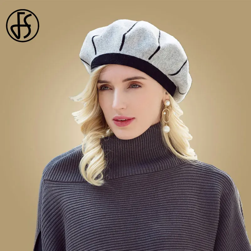 FS Women Warm Rabbit Fur Berets For Autumn Winter White  display picture 3