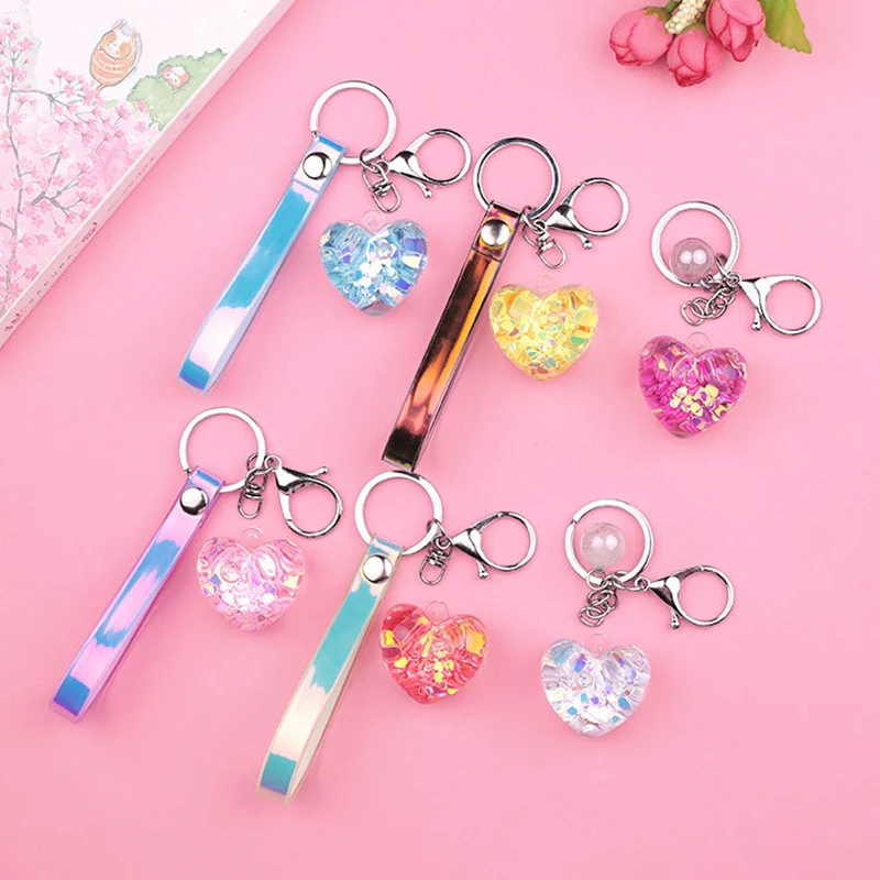 Keychain Fashion Stereo key Ring Creative Mobile Phone Bag Car Pendant Transparent Heart-shaped Cute Love Key Acces | Украшения и