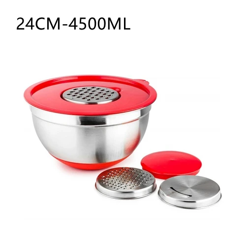 24cm Силиконовая ручка из нержавеющей стали, нескользящая чаша для смешивания, кухонный набор чашек для салата для приготовления выпечки, миксер для яиц, хранение продуктов - Цвет: 24cm