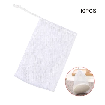 

White Mesh Soap Saver Pouch Drawstring Holder Net Bags for Making Bubbles