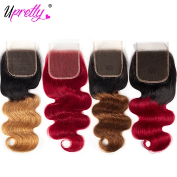 

Upretty 4x4 Lace Closure 1B 27 Burgundy Honey Blonde Colored Brazilian Body Wave Closure Ombre Human Hair Swiss Lace Top Closure