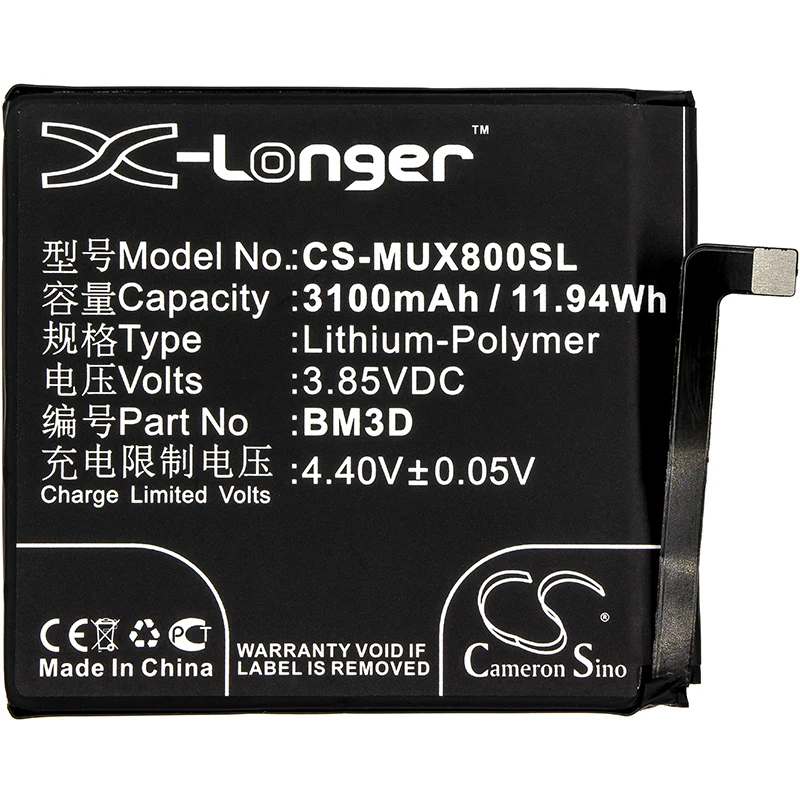 

Cameron Sino 3100mAh Battery For Xiaomi M1805E2A Mi 8 SE Mi 8 SE Standard Dual SIM,BM3D
