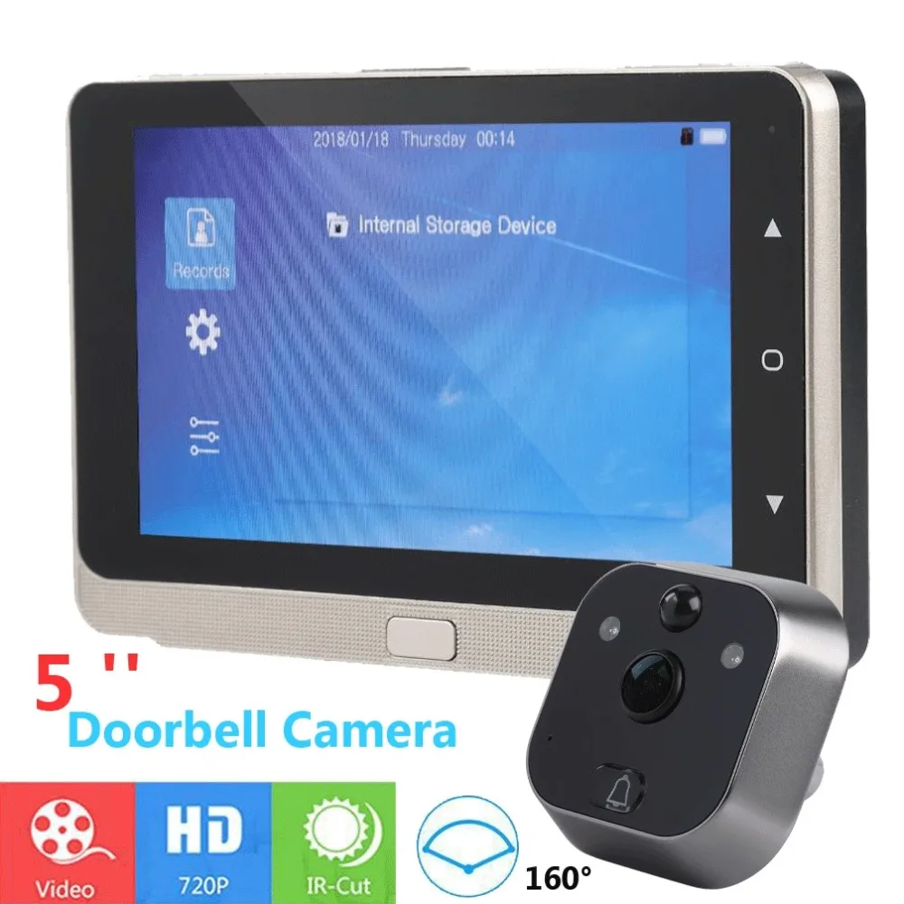5 Inch TFT HD Screen Metal Case IR Night Vision Motion Detection Video Door Phone