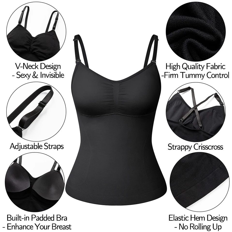 Women Shapewear Tops Tummy Control Camisoles Built In Bra Tank Top Slimming Underwear Waist Trainer Vest Body Shaper Shirts