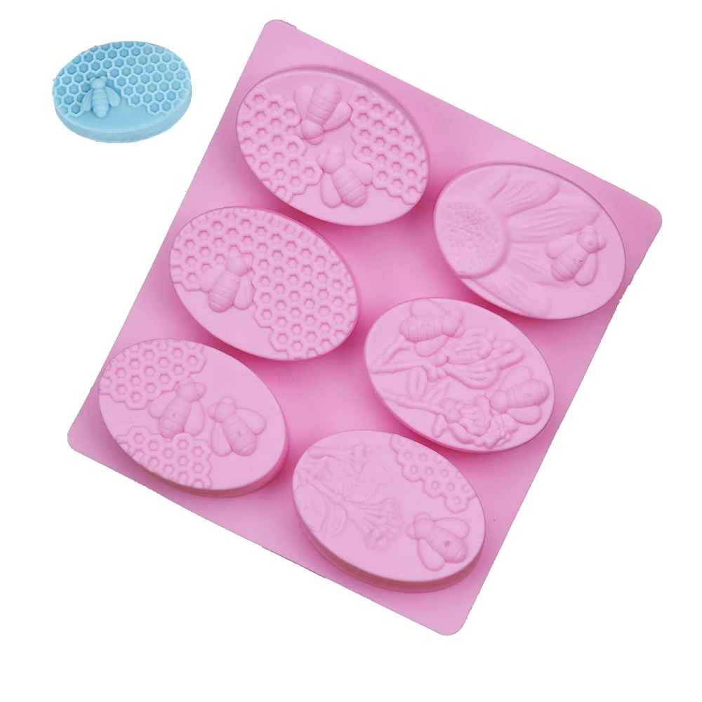 

Honey Bee Oval Silicone Soap Molds Cake Baking Mould 6 Forms diy Handmade Craft 3d Ice cream Tray Silicone Soap Making