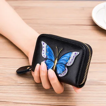 

1 PC Mini Organ Card Package Butterfly Printed Genuine Leather Credit Card Bag Women Men ID Credit Card Holder Pocket Dropship
