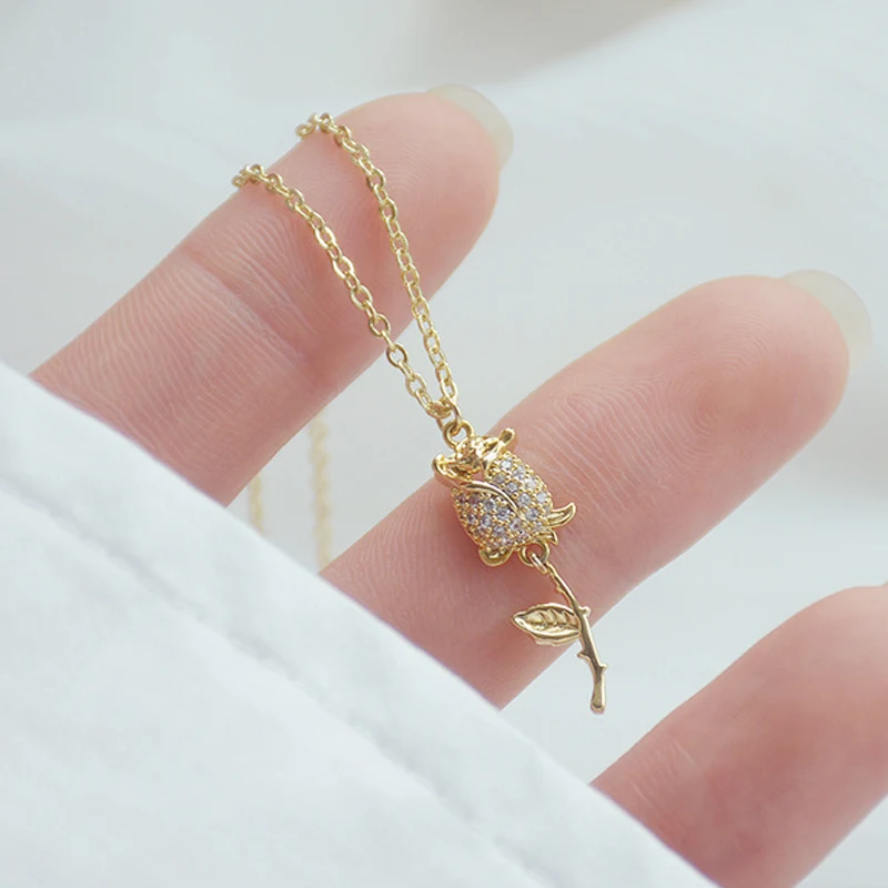 Plated 3 layers 14k Real Gold CZ Rose Necklace for Women Romantic Clavicle Chain Stylish Delicate Bijoux Feminia Colar Present - Image 4