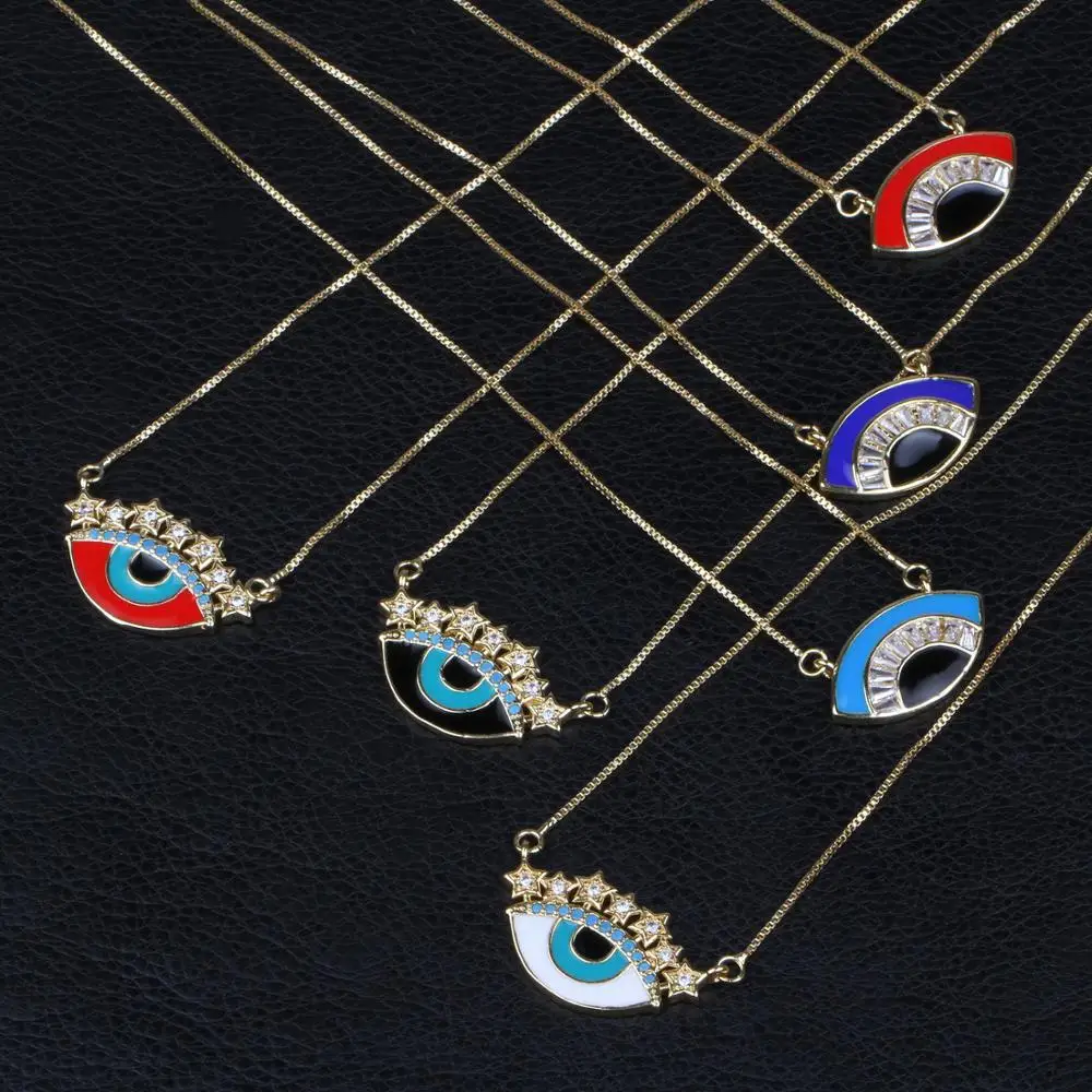 Fashion Lucky eye star evil eye pendant necklace colorful zircon charm gold color girlish choker jewelry designed for women