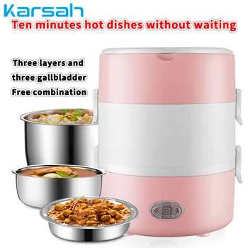 

2L Electric Mini Rice Cooker Multi-functional Portable Stainless Steel 2/3 Layers Steamer Meal Thermal Heating Cookers Lunch Box