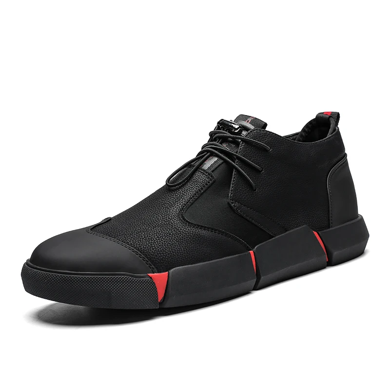 

All Black High Quality Men's Leather Casual Shoes New Brand Fashion Breathable Sneakers Fashion Flats Men