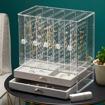 

Jewelry Box Earrings Shelf Ear Stud Ear Stud Earrings Hanging Necklace Display Stand Women's Household Dustproof Organizing Box