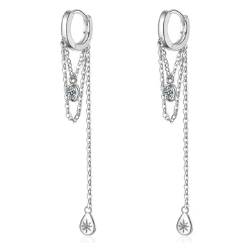 

Fashion Long Tassel Hoop Earrings For Women 925 Sterling Silver Bling Glitter Cubic Zirconia Korean Simple Jewelry Accessories
