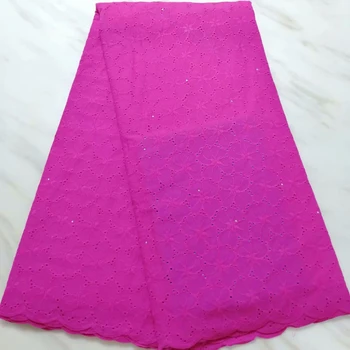 

2019 Latest 100% Cotton African Lace Fabric Swiss Voile Lace in Purple Color High Quality Dry Lace With Rhinestone 5 Yards/Lot