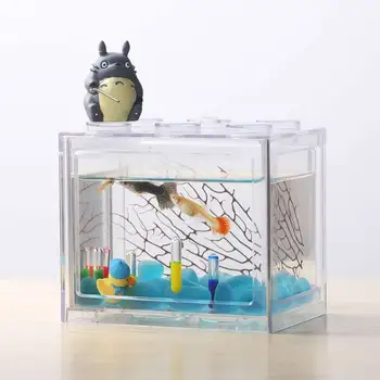 

7 Colors Mini Aquarium Fishbowl with Light for Home Office Tea Table Decoration Feeding Box Fish Bowl Fish Aquatic Pet Supplies