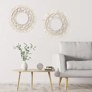 

Handmade Bohemian Fringed Wall Frame Macrame Backdrop Wall Art Frame for Home Living Room Decoration Wall Tapestry