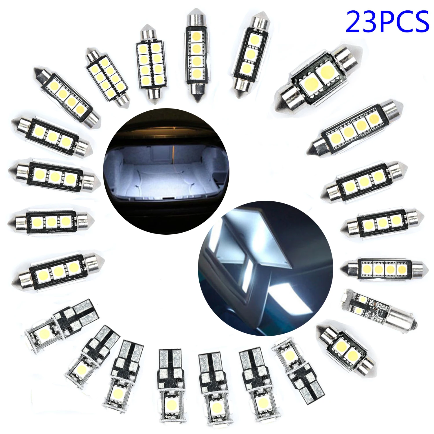 

23pcs 12V 6000K White LED Car Interior Dome Lamp Ceiling Light Kit Trunks Spare License plate lights for BMW X5 E53 2000-2006