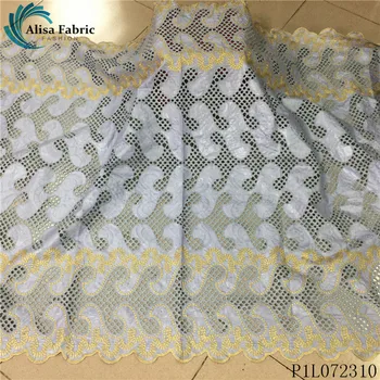 

Alisa african bazin riche gray embroidery 100% cotton lace fabric with stones 5 yards/pcs french circular punch design for dress