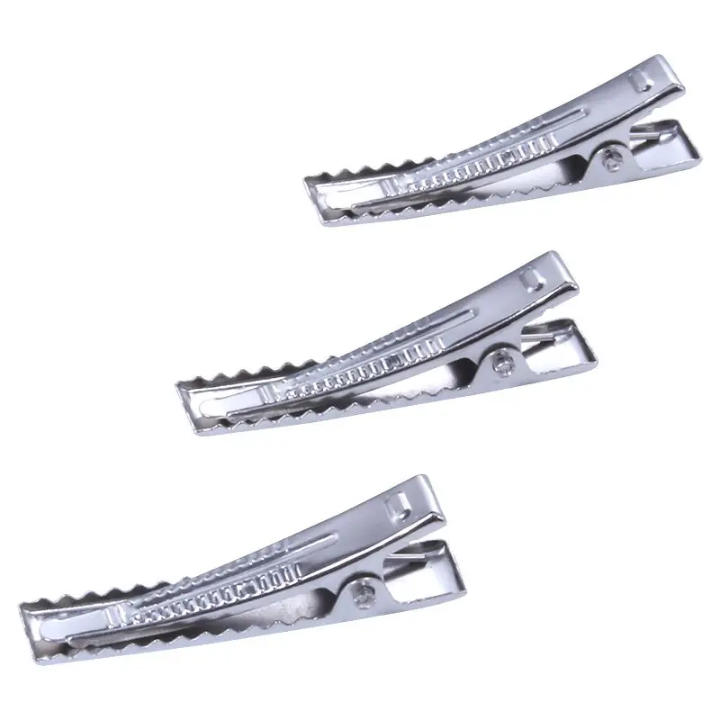 HTHL-50Pcs, сделай сам, серебряные металлические заколки для волос для девочек, крокодил, зубы аллигатора, заколка с бантиком, длина: 35 мм