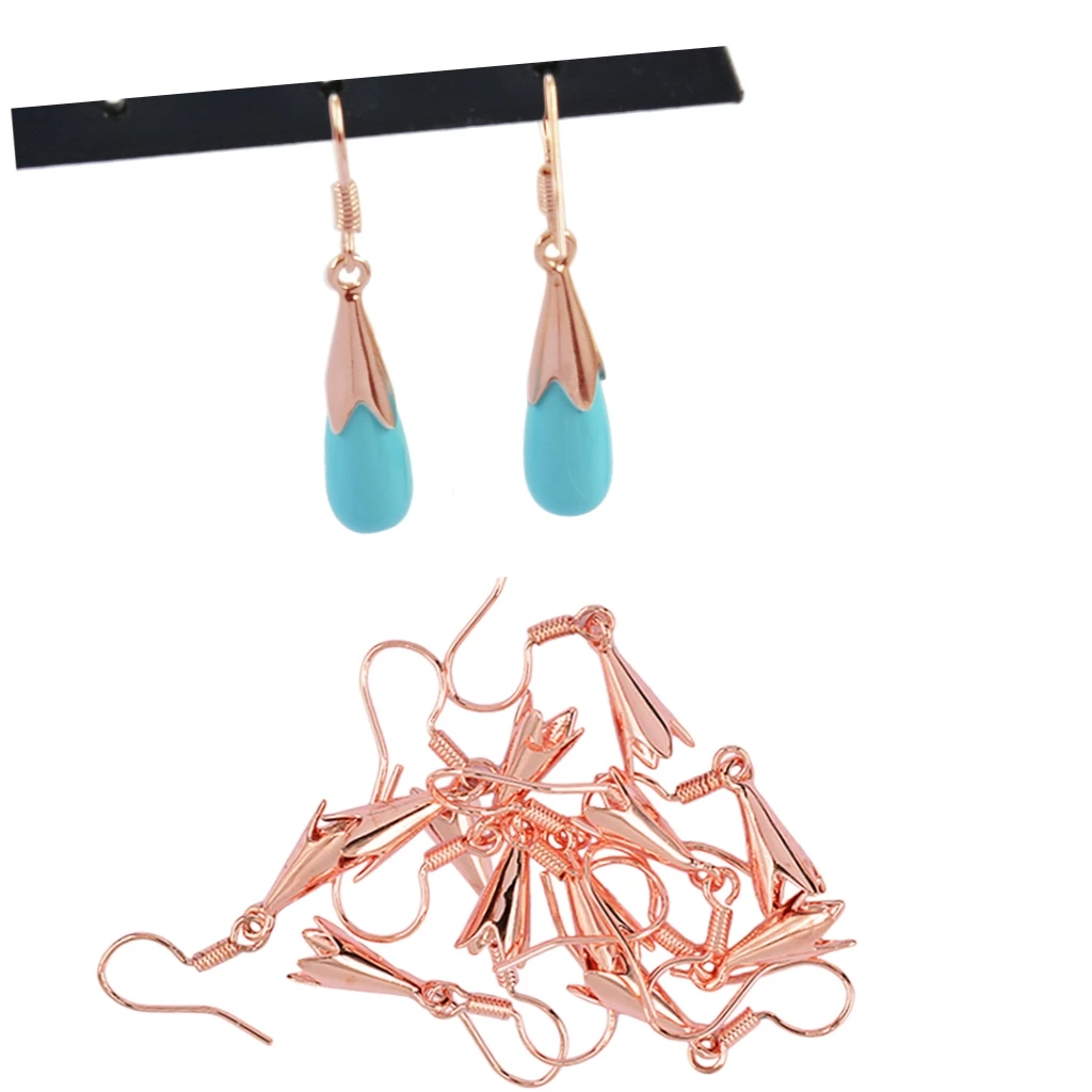 10pcs  Jewelry Components Rose Gold DIY Beadings Findings Earring Hooks with Flower Cups Earwire Fittings For Bead Crystal Pearl
