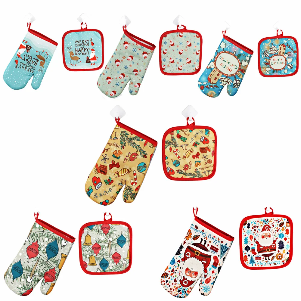 

2pcs/set Christmas Gloves + BBQ Mat Christmas Decorations for Home Christmas Gift Natale Noel Kerst Navidad Xmas 2019 New Year