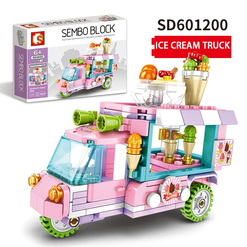 

Sembo Food Selling Car Bricks Sets Block Mini Street View IceCream Sale Dining Serving Car MOC Building Block for Children Gift