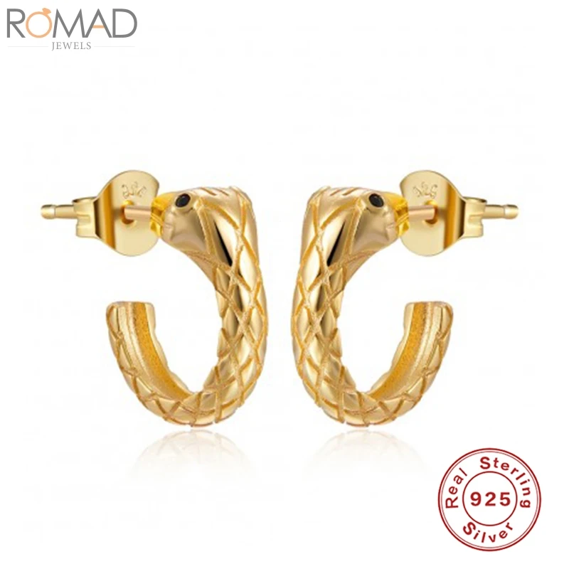 

ROMAD 925 Sterling Silver Snake Stud Earrings For Women Texture Serpent Earring Luxury Snack Earings Jewelry Aretes Pendientes