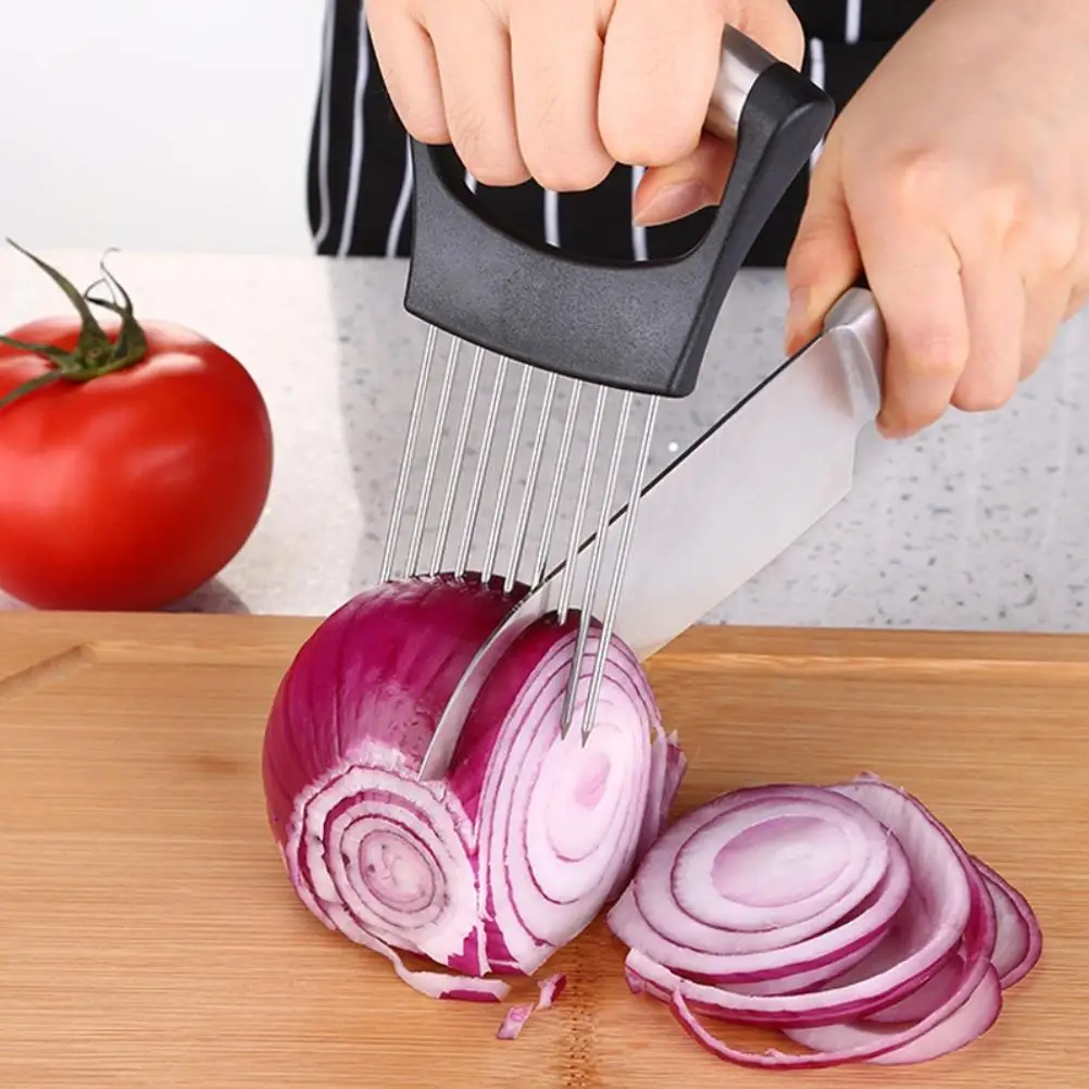 Stainless Steel Onion Holder Onion Cutting Tool Vegetables Slicer Cutting  Aid Holder Guide Slicing Cutter Safe Fork Kitchen