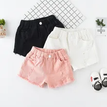 Летние шорты их чистого хлопка для девочек; Цвет черный, белый, розовый; повседневные шорты; Новинка года; модная детская одежда