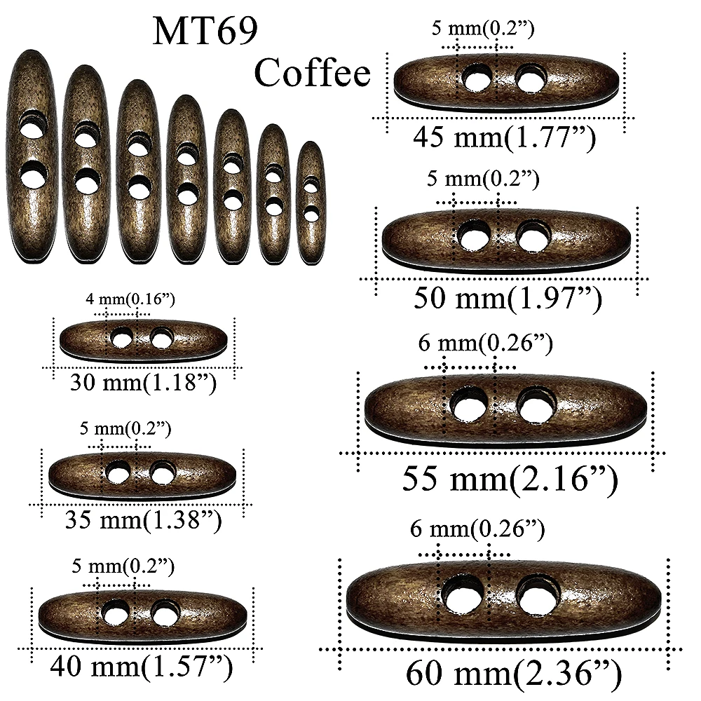 10PCs Natural Wood Toggle Horn Wooden Buttons Sewing Crafts Scrapbooking For Tent Clothes Overcoat Handmade Oval Stopper Button 6