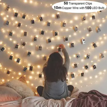 Guirlande Led Usb 20 50 100 Led Light Strings Kerst Fairy Licht Voor Foto Clip String Lights Batterij Aangedreven Outdoor bruiloft