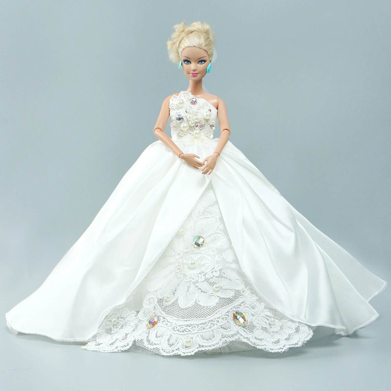 Elegant Strapless Bridal Ball Gown Wedding Party Dress Clothes for Doll 