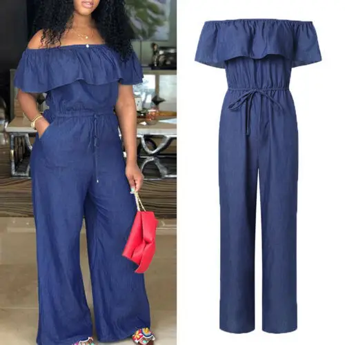 

LEH 2019 New Style Women Off Shoulder Long Romper Jumpsuit Bodysuit Trousers Overall Wide Leg Trousers 4xl