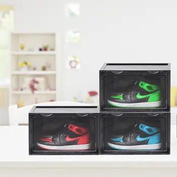 

Transparent Shoe Storage Box Side Door Magnet Storage Box Basketball DIY Shoe Cabinet Collection Dustproof Shoe Box