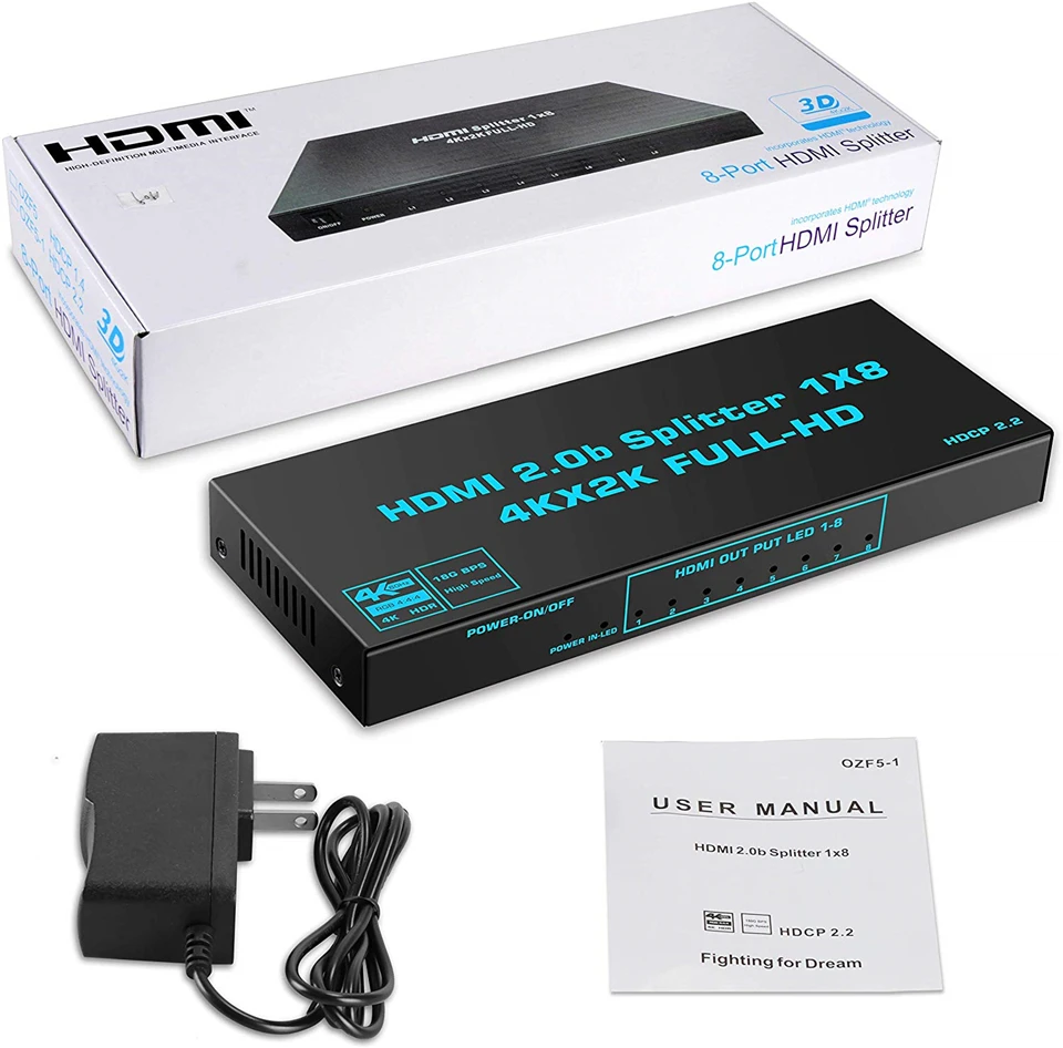 2024 1x8 4K UHD HDMI Splitter 2.0 1x2 HDMI 2.0 Splitter HDCP 2.2 HDR Splitter HD
