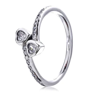 

Authentic 925 Sterling Silver Ring Forever Hearts With Crystal Rings For Women Wedding Party Gift Fine Jewelry