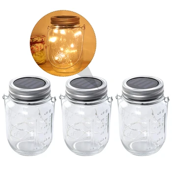 

3pcs Solar Power Yard Mason Lamp Outdoor Solar Mason Jar Lights (Transparent)