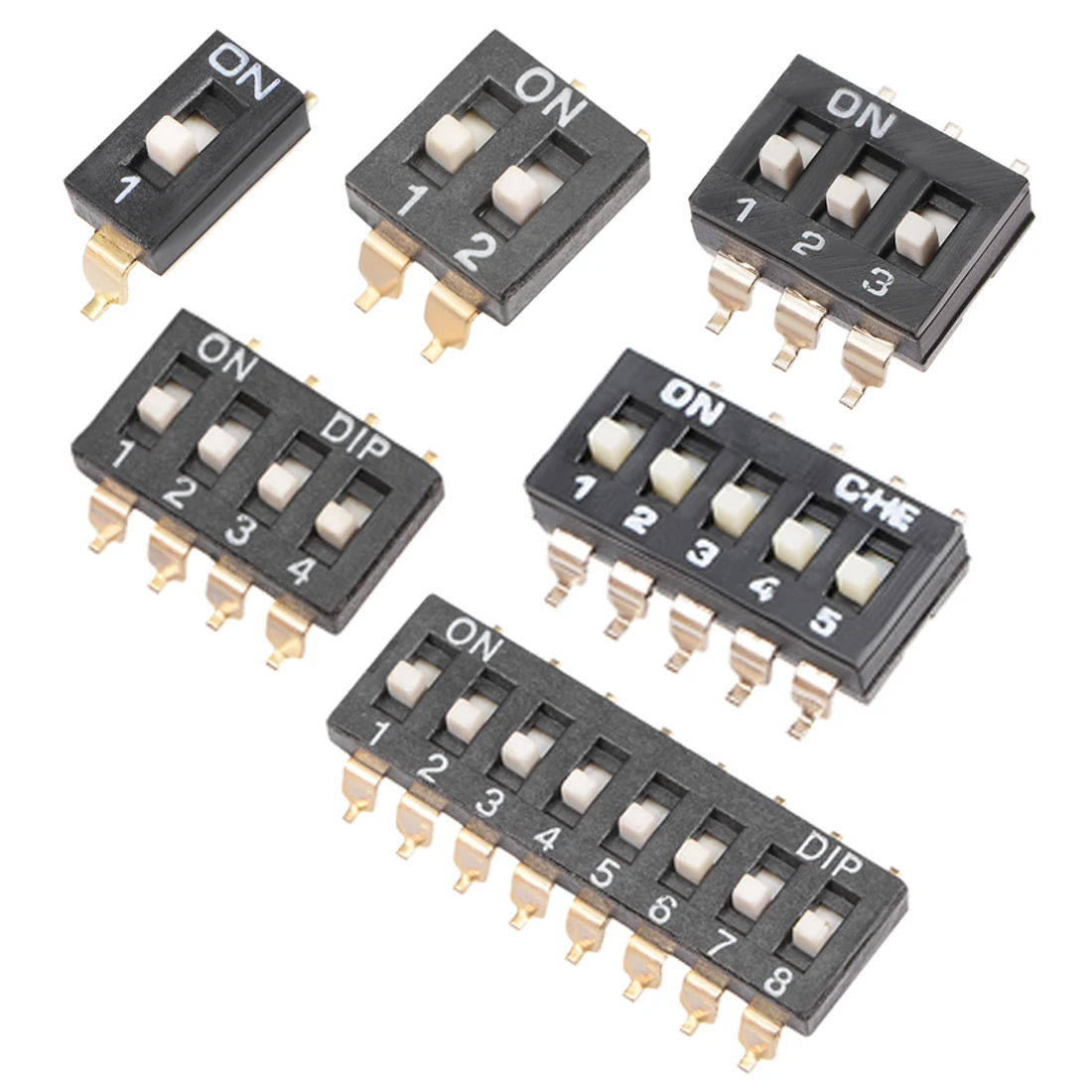 uxcell 5Pcs 4 Ways 8Pin Gold Tone Plate Contacts Red Slide Type DIP Switch.