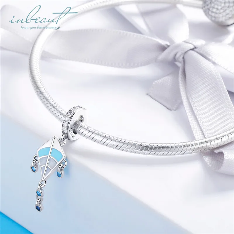 

S925 Sterling Silver fit Pandora Bracelet Blue Kite Charms 925 Enamel Zircon Flying Fish Beads for DIY Jewelry Chains Bangles