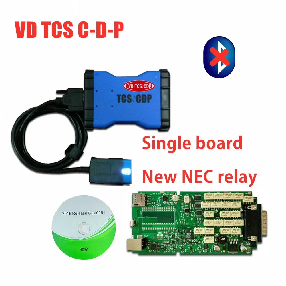 Одиночная печатная плата, новое реле NEC 2016R0 keygen VD tcs c-d-p pro plus с bluetooth obd obdii, автомобильный диагностический инструмент+ 8 шт., автомобильные/Грузовые кабели - Цвет: without bluetooth