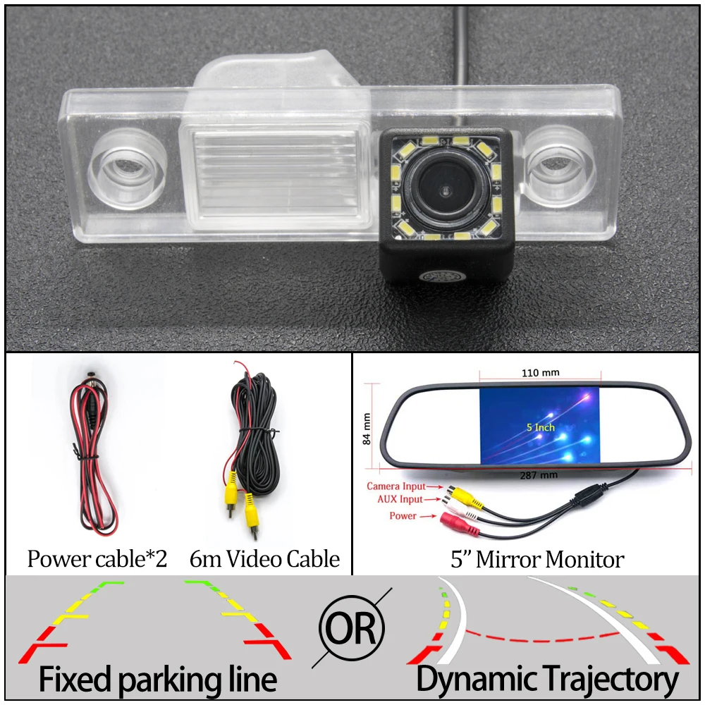 Фиксированная или динамическая траектория камера заднего вида CCD для Chevrolet Epica Tosca Lova Aveo Captiva Cruze Lacetti автостоянка монитор - Название цвета: 12LED N 5 in Mirror