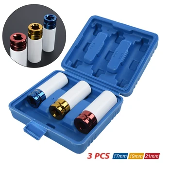 

3 Pieces Tire Protection Sleeve Wheel Deep Impact Nut Sockets Non-slip Hexagon Drive Design Nuts Bolts 17/19/21mm