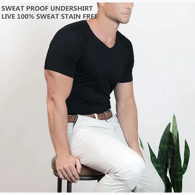 WESPROJECT Men Lancin Modal Sweatproof Anti T Shirt Against Underarm Sweat Proof Slim Fit V Neck T-Shirt 4