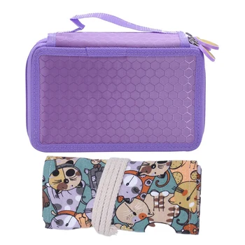 

2 Pcs Pencil Box Pencil Bags Canvas Pencil Wrap,Travel Drawing Pencil Roll Organizer for Artist,Pencils Pouch Case Hold - Purple