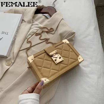

Personality Diamond Lattice Women Square Bags PU Leather Fashion Chain Shoulder Handbag Ladies Solid Colour Box Crossbody Bag