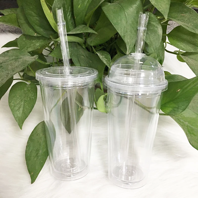 Wholesale 20oz Acrylic Tumbler With Dome Lid Straw Double Wall Clear